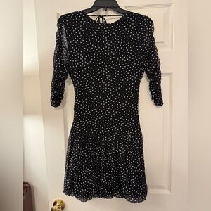Black Halo Black and White Polka Dot Long Sleeve Dress